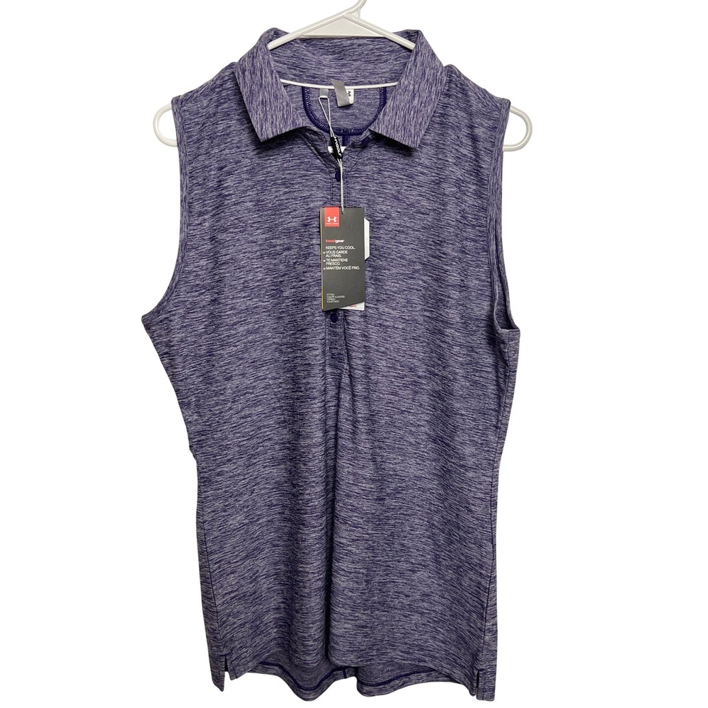 Under Armour HeatGear Sleeveless Golf Polo Purple Space Dye UPF 50+ Womens L New